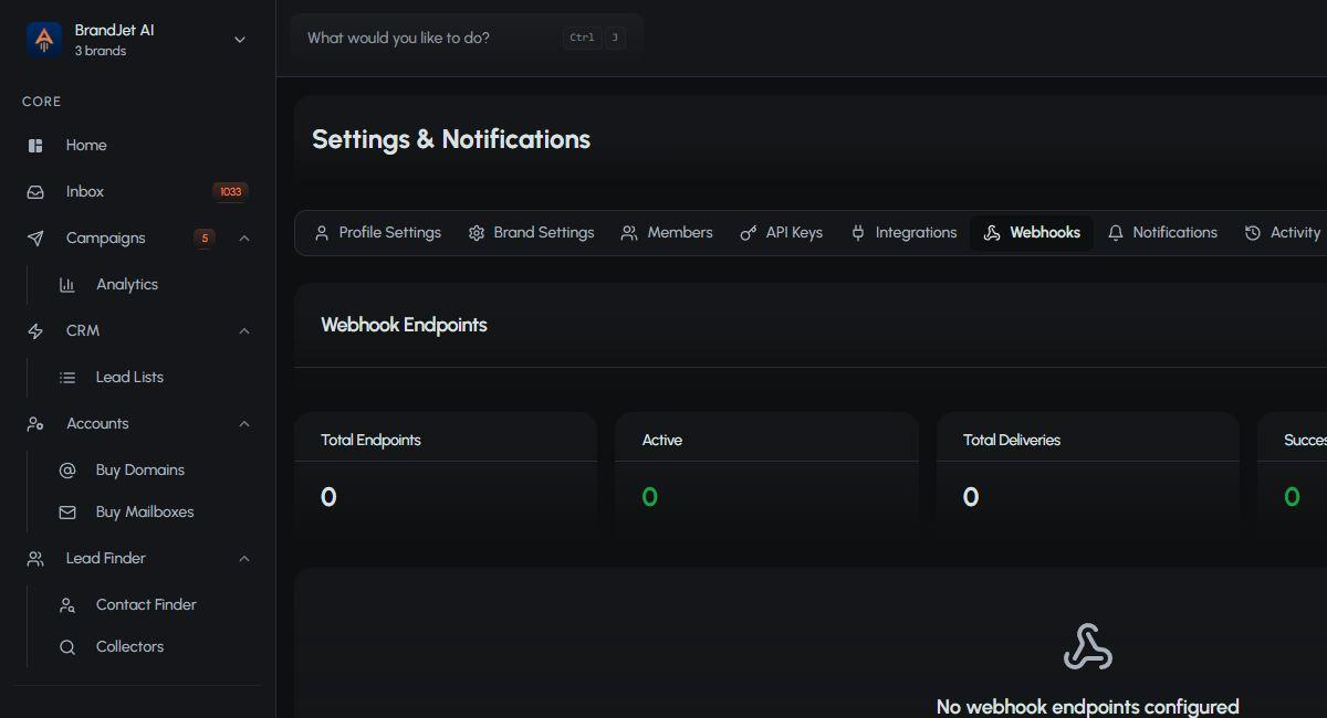 Use Create First Endpoint from the Webhooks empty state.