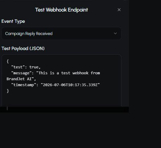 Send a Campaign Reply Received test webhook from BrandJet.